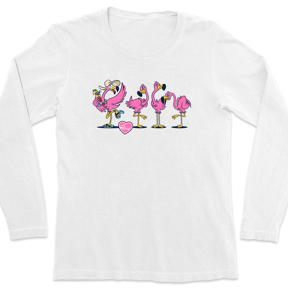 Women's Felicia Be Your Own Flamingo Long Sleeve T-Shirt White