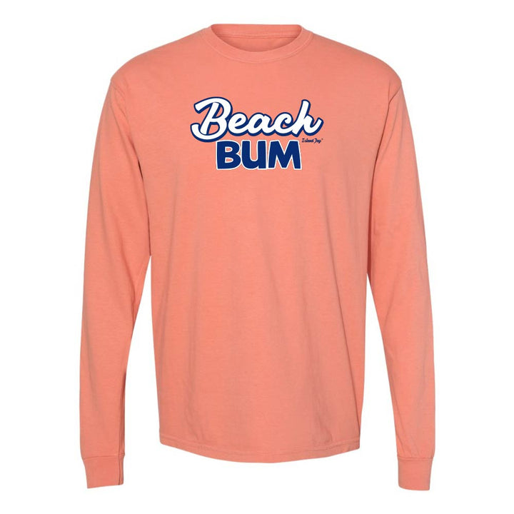 Light orange long-sleeve with 'Beach Bum' graphic text.