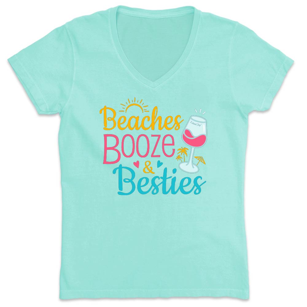 Women's Beaches Booze & Besties V-Neck T-Shirt