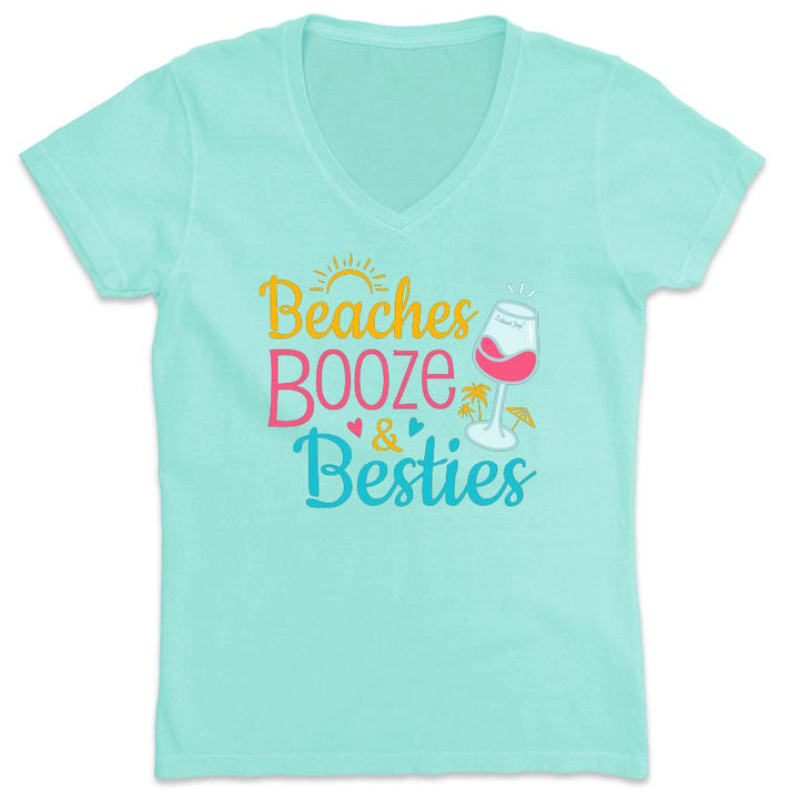 Women's Beaches Booze & Besties V-Neck T-Shirt