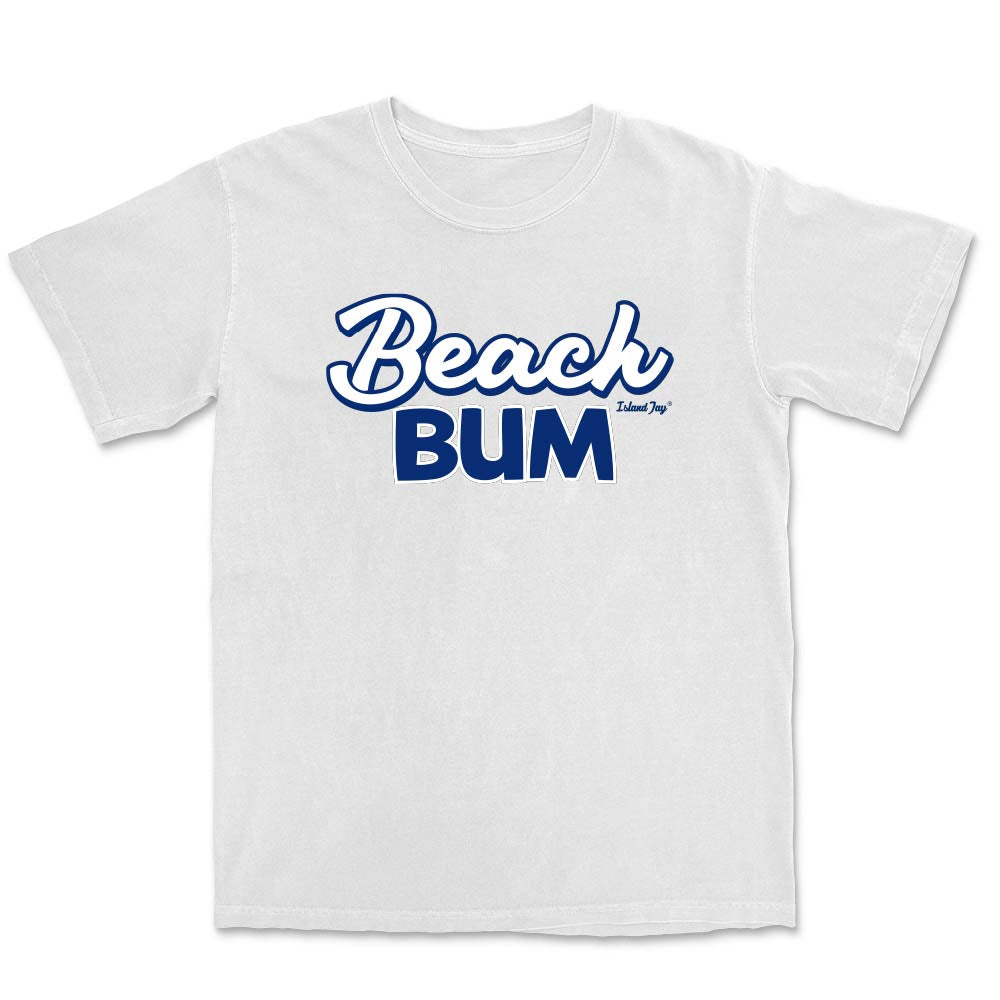 White T-shirt the the phrase "Beach Bum" on the front