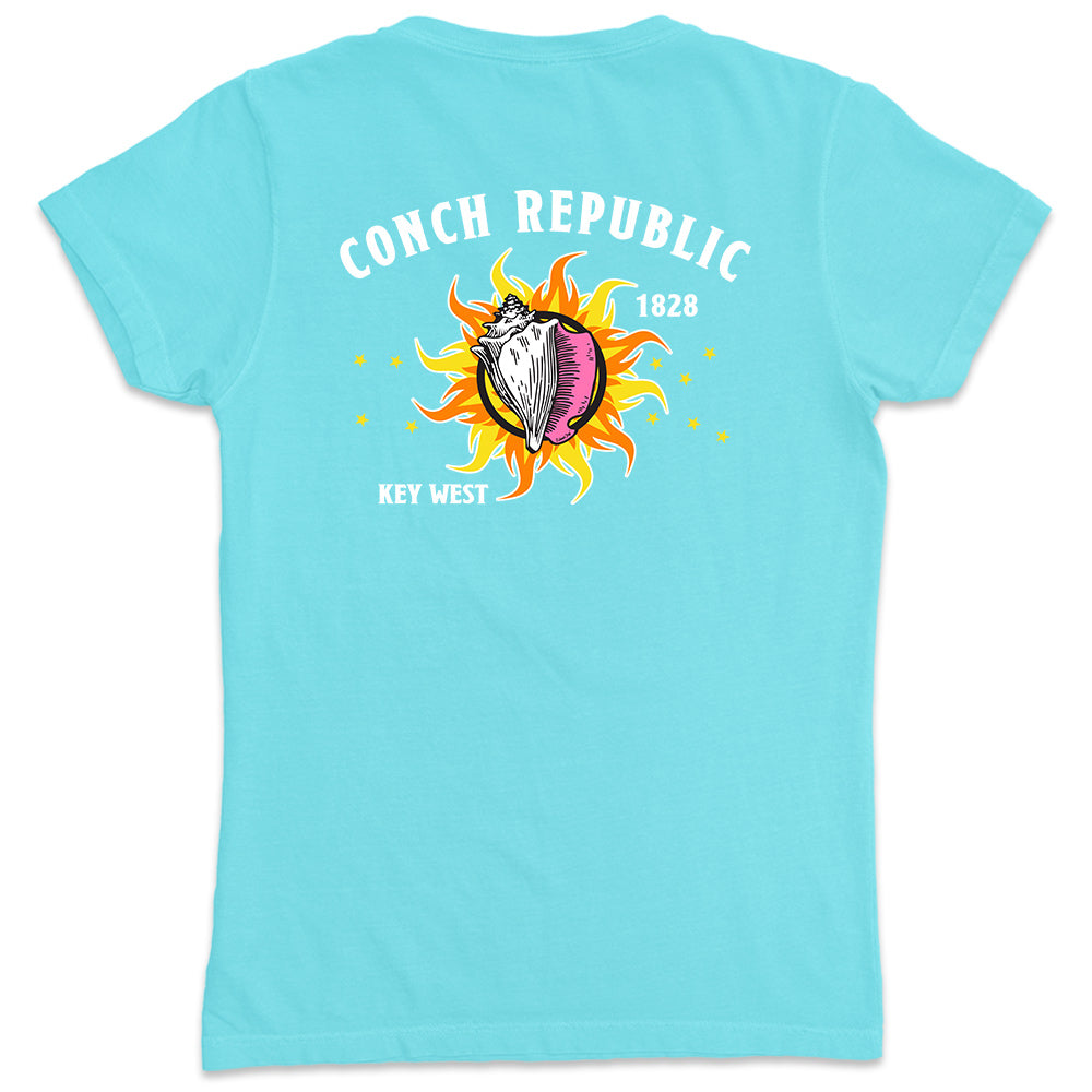 Women's Key West Conch Republic High Quality Ringspun T-Shirts Aqua Blue