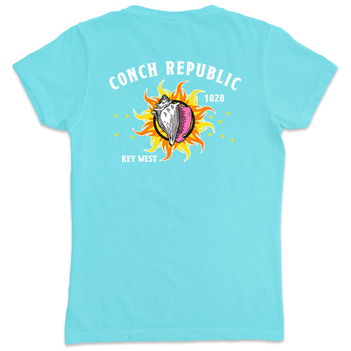 Women's Key West Conch Republic High Quality Ringspun T-Shirts Aqua Blue