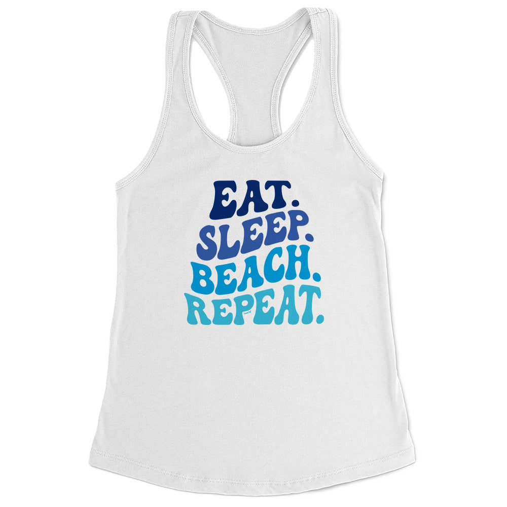 Women's Eat. Sleep. Beach. Repeat Racerback Tank Top Ocean White