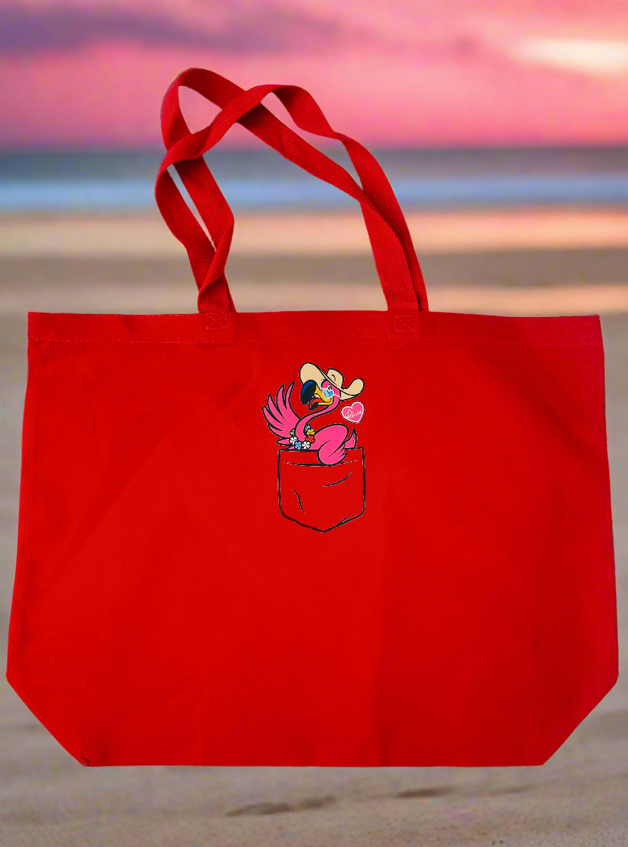 Felicia The Flamingo 'Pocket' Canvas Resort Tote Beach Bag