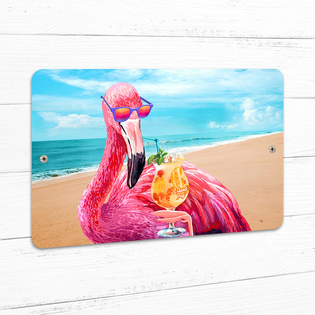 Flamingo With Drink 8" x 12" Beach Sign