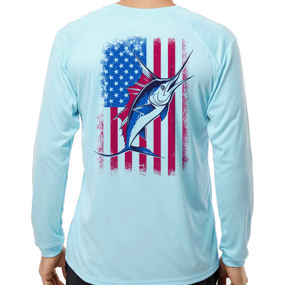 Sailfish & Flags UV Performance Long Sleeve Shirt Ice Blue