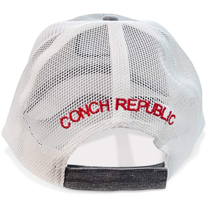 Back of hat with Conch Republic embroidered on it