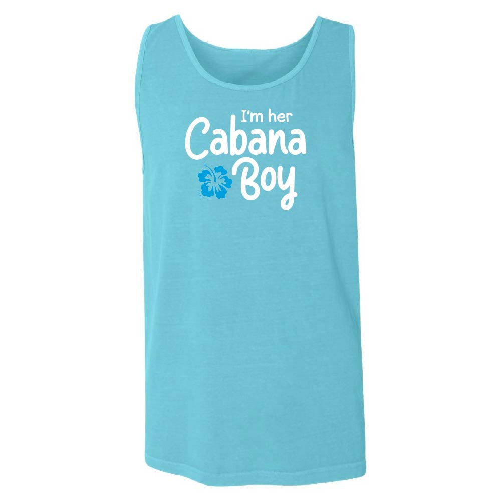 Blue tank top with 'I'm her Cabana Boy' text and flower graphic.