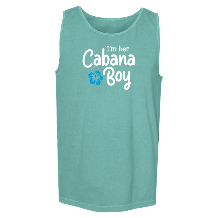 Teal tank top with 'I'm her Cabana Boy' text and flower graphic.