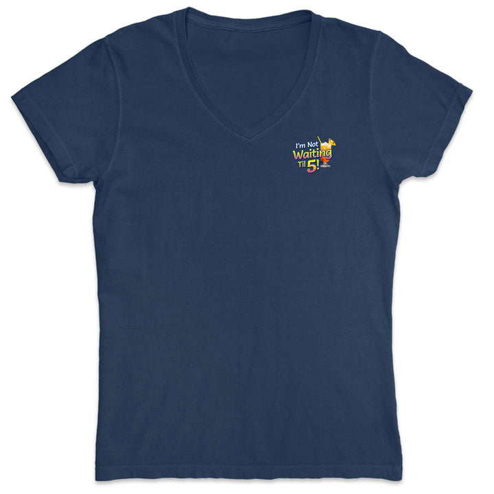 Women's I'm Not Waiting Til 5 Beach Bar V-Neck T-Shirt Navy