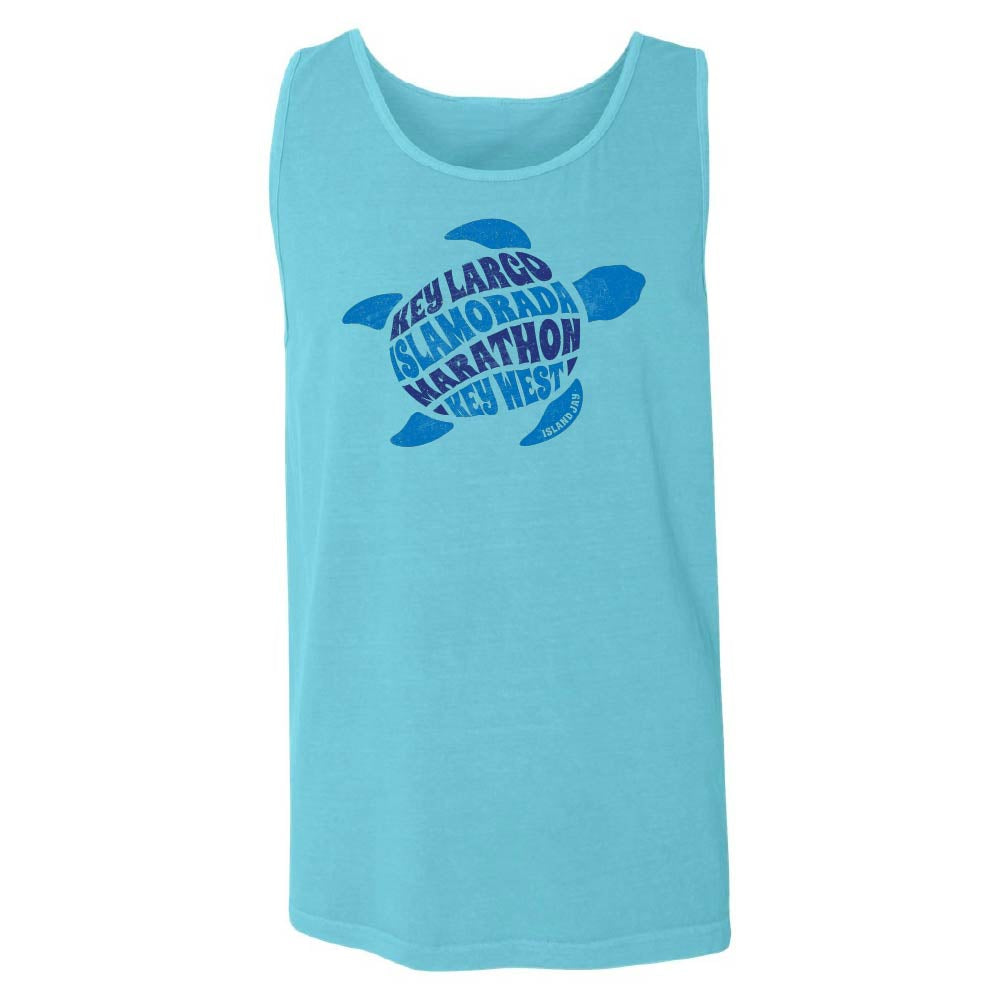 Lagoon tank top with blue turtle graphic and text reading "Key Largo, Islamorada, Marathon, Key West".
