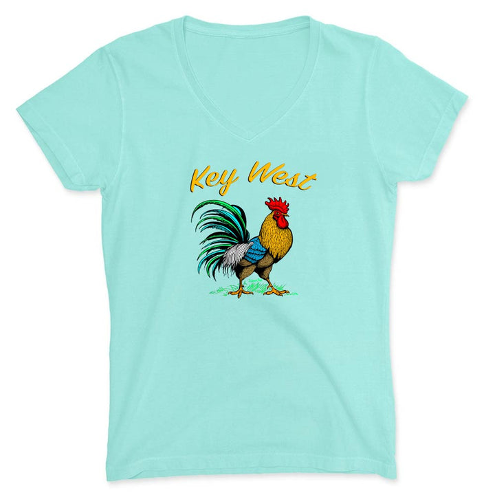 Light blue t-shirt with a rooster graphic and 'Key West' text on a white background