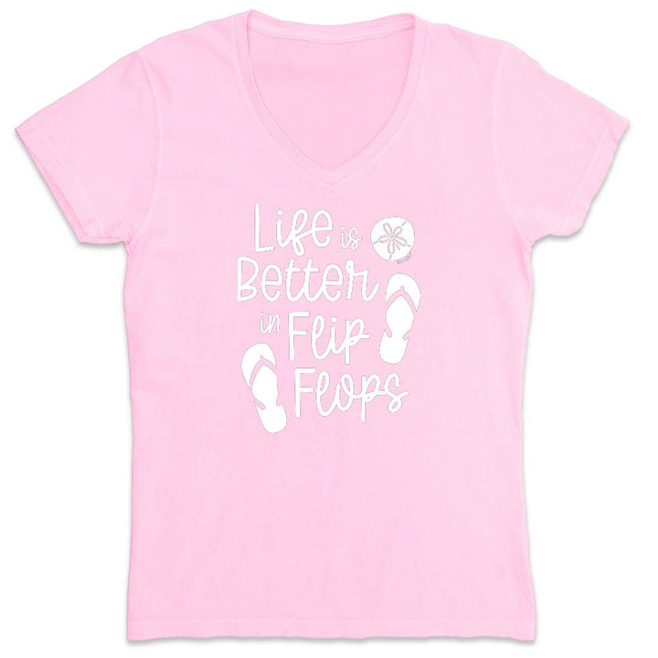 Womens T-Shirt Life Is Better In Flip Flops Light Pink