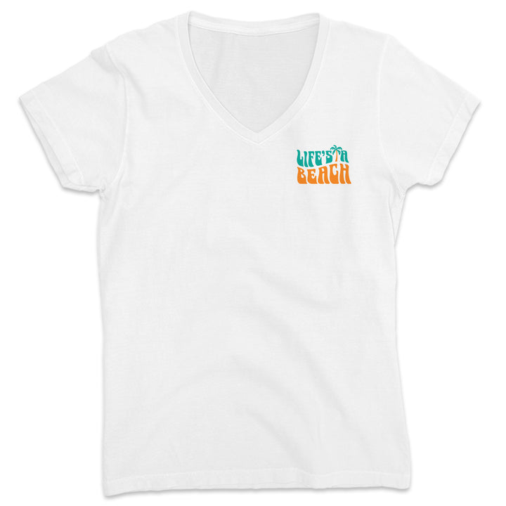 Women's Life's A Beach, I'm Just Playing In The Sand V-Neck T-Shirt Ocean White