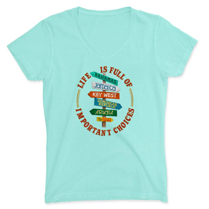Light blue t-shirt with colorful graphic and text on a white background