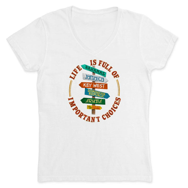 White t-shirt with colorful graphic and text on a white background