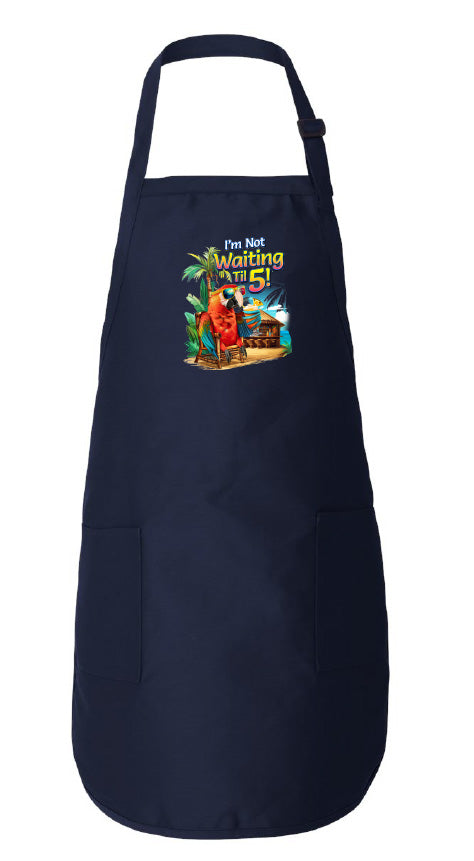 Navy apron with a colorful graphic design on a white background