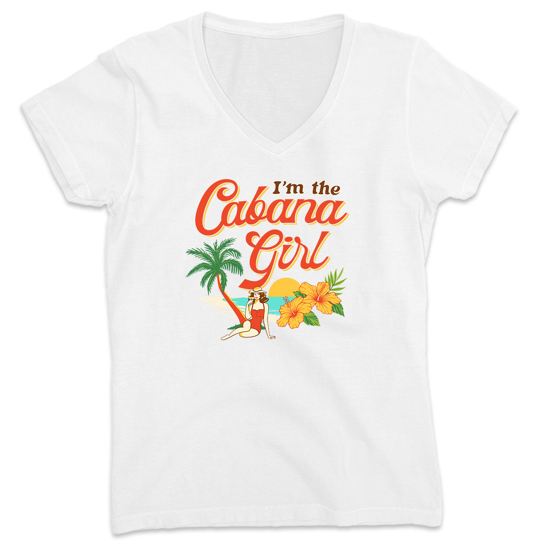 Women's I'm The Cabana Girl Hibiscus V-Neck T-Shirt Ocean White