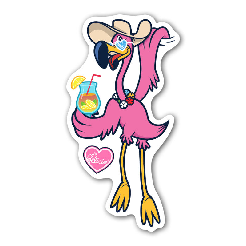 Felicia The Flamingo Handing Around Die Cut Beach Sticker