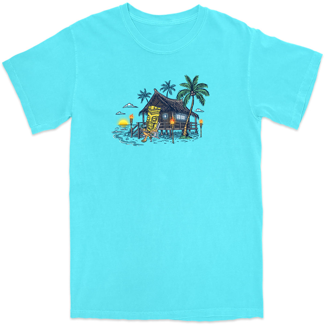 Tiki's Breezy Bungalow T-Shirt Lagoon Blue