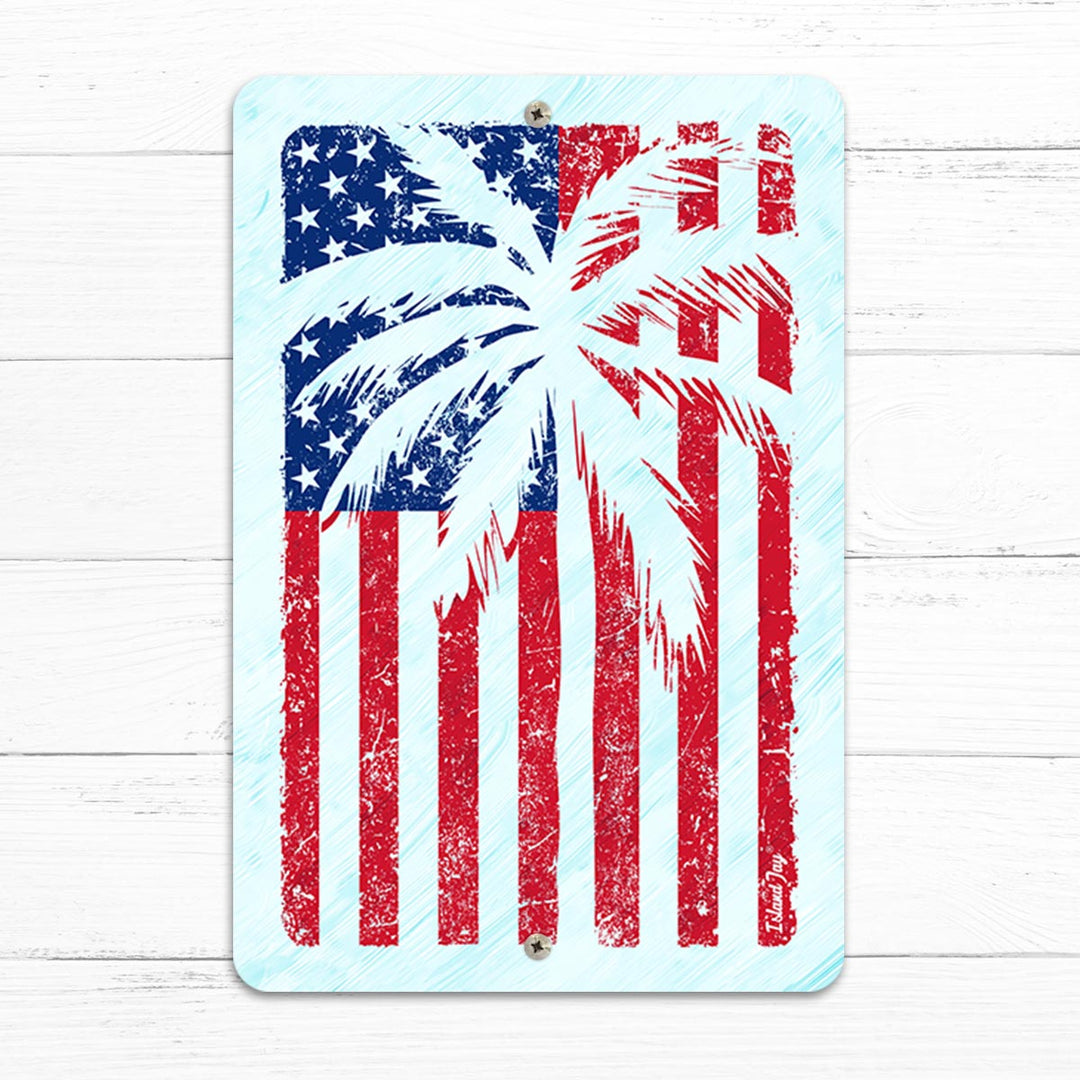 USA Flag & Palms 8" x 12" Beach Sign