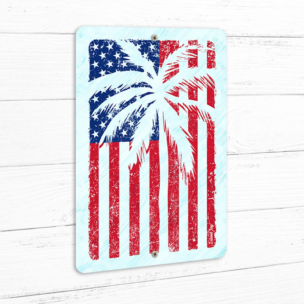 USA Flag & Palms 8" x 12" Beach Sign