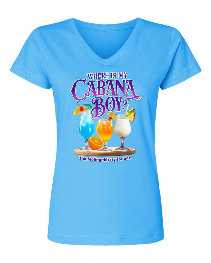 T-Shirt with Where is my Cabana Boy logo on the front with drinks