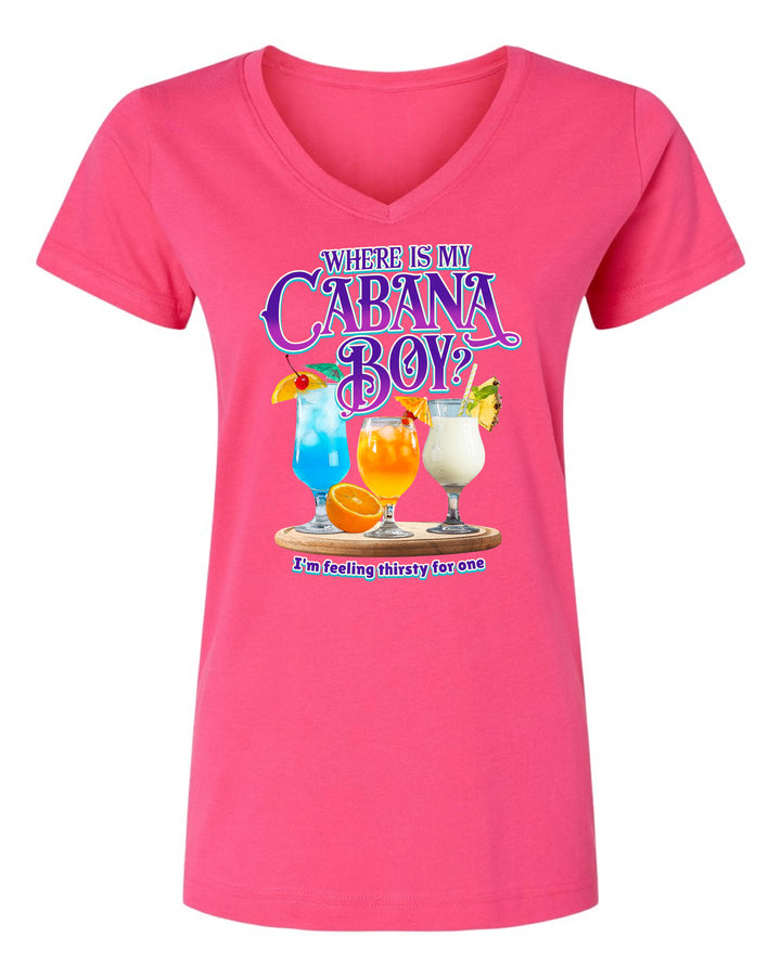 T-Shirt with Where is my Cabana Boy logo on the front with drinks