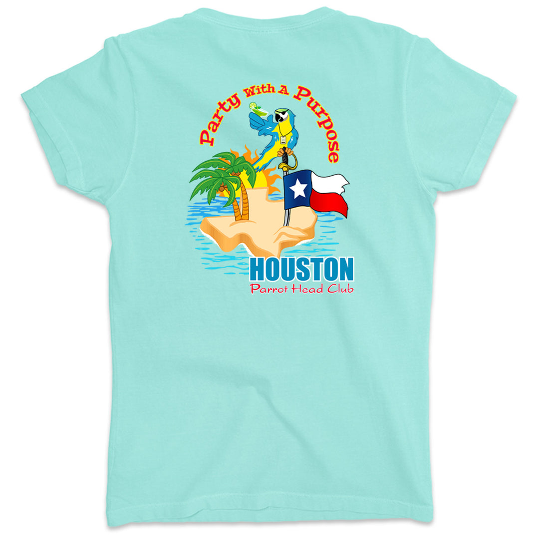 Women's Houston Parrot Head Club V-Neck T-Shirt Chill Green