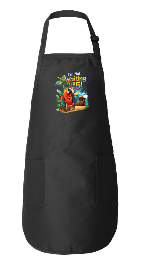 Black apron with a colorful graphic design on a white background