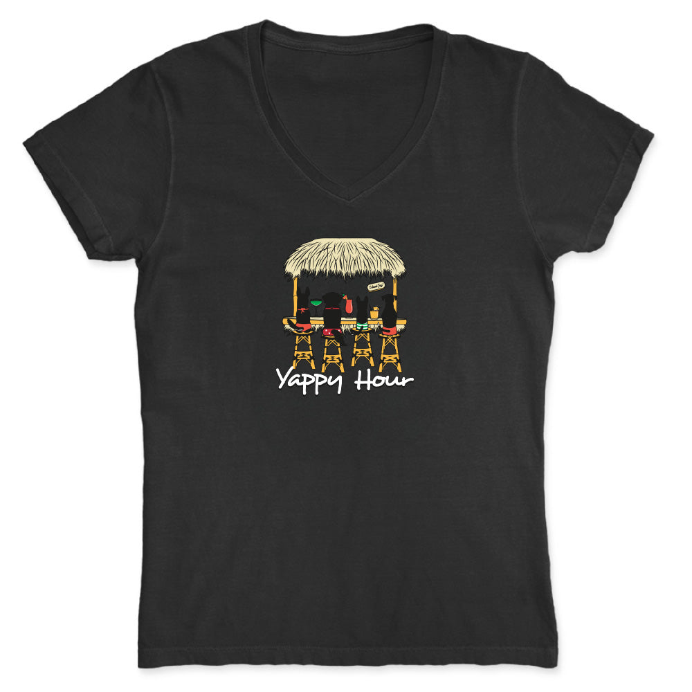 Women's Yappy Hour Beach Dog  V-Neck T-Shirt