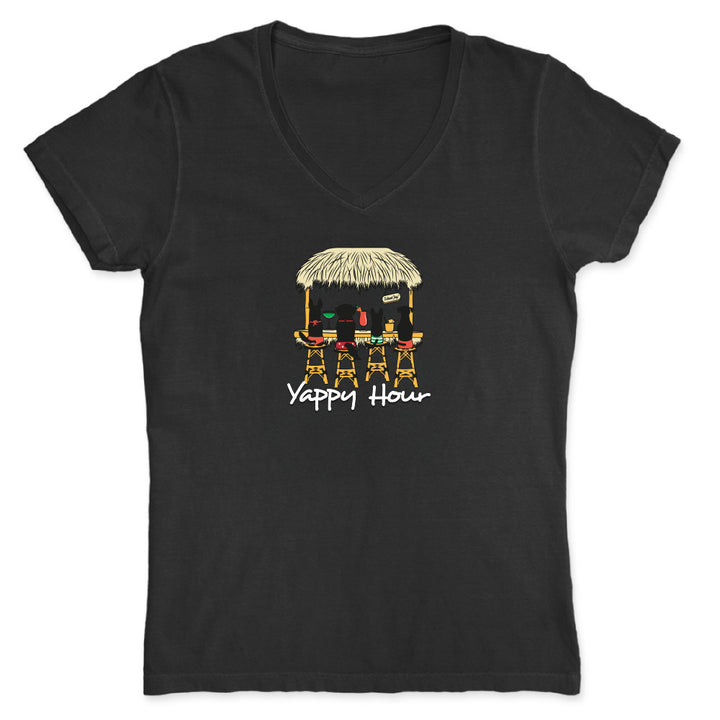 Women's Yappy Hour Beach Dog  V-Neck T-Shirt
