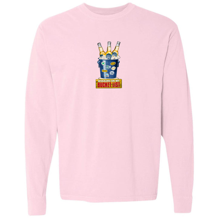 Pink sweatshirt with a graphic design on a white background