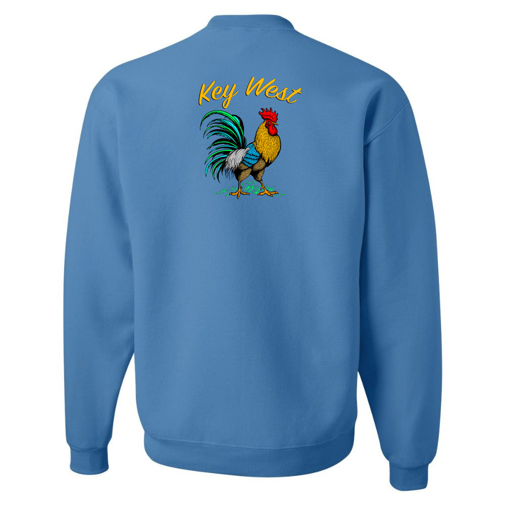 Blue sweatshirt with a rooster graphic and 'Key West' text on the back