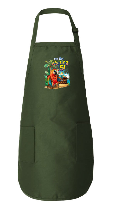 Green apron with a colorful graphic on a white background