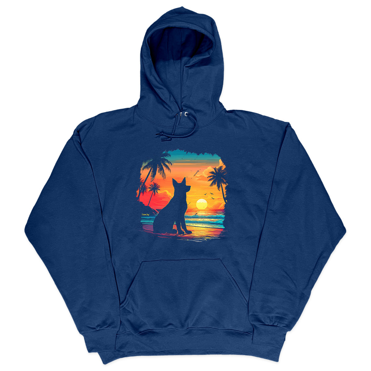 Paws and Palms Sunset Beach Dog Soft Style Pullover Hoodie Navy / 2XL