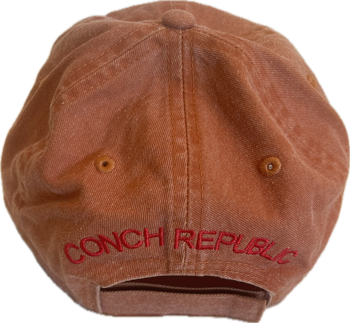 Back of hat with Conch Republic embroidered on it