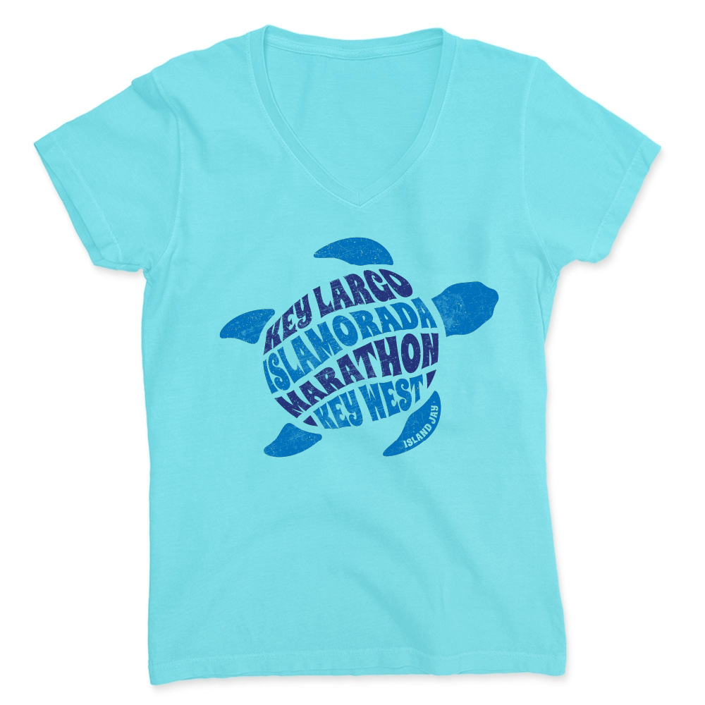 Light blue t-shirt with blue turtle design and text on a white background