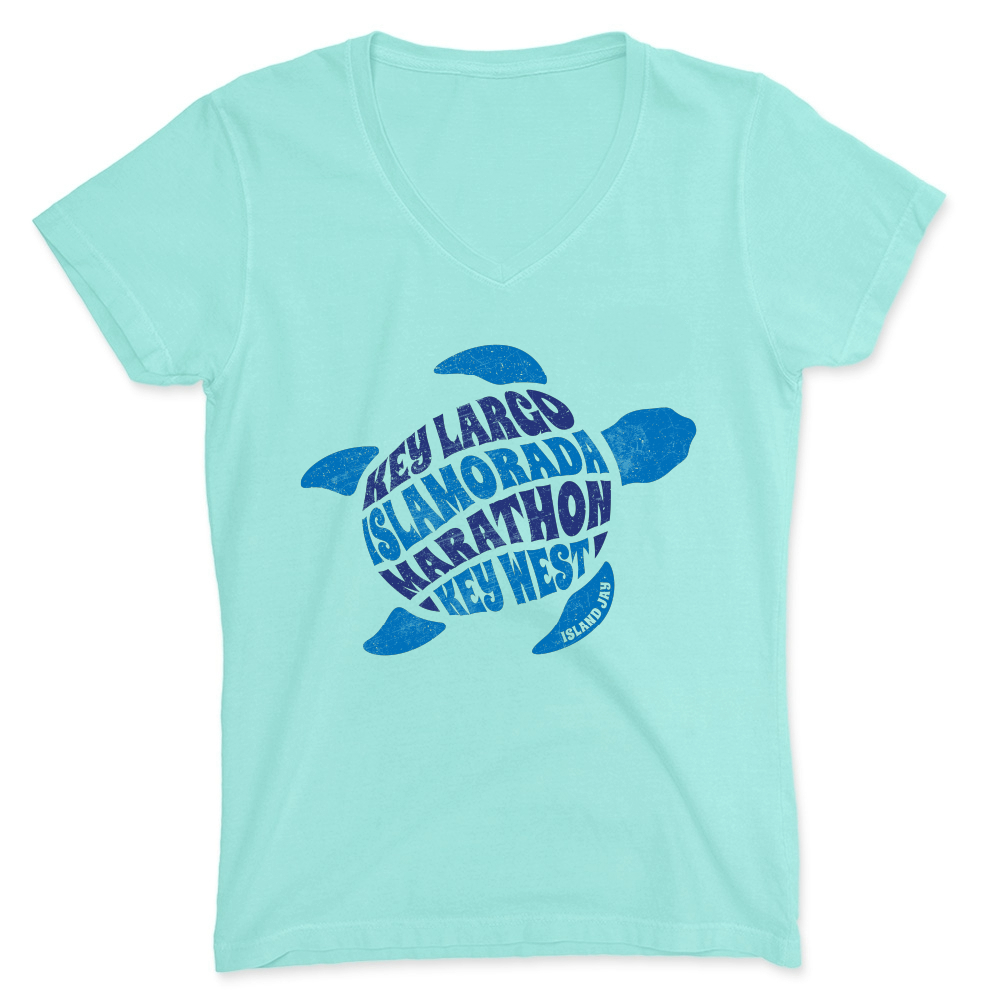 Light blue t-shirt with blue turtle graphic and text on a white background