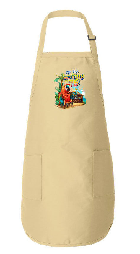 Beige apron with a colorful graphic on a white background
