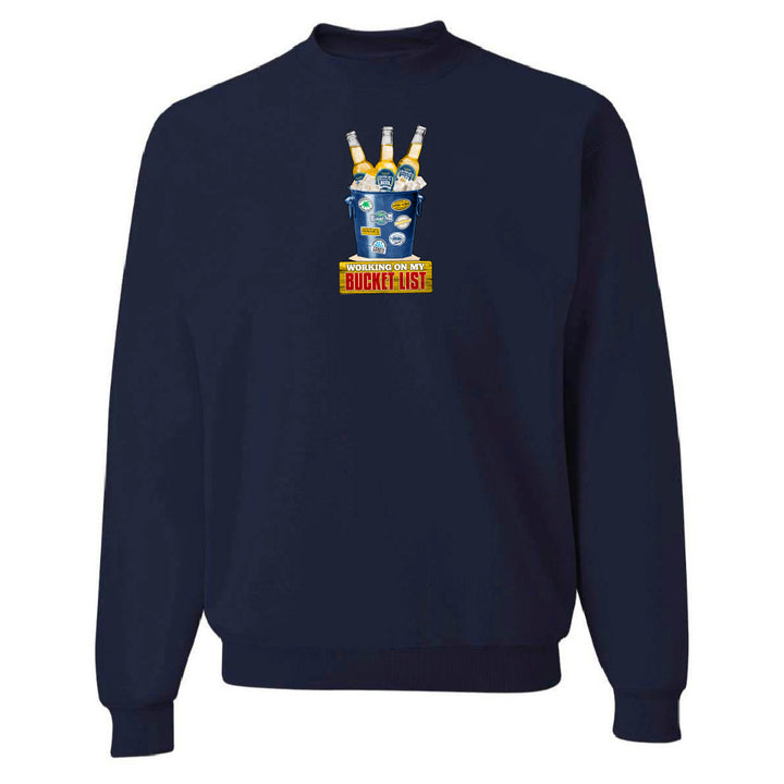 Navy blue sweatshirt with a colorful graphic design on a white background