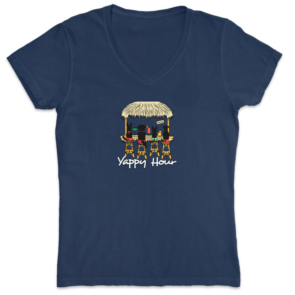 Women's Yappy Hour Beach Dog  V-Neck T-Shirt