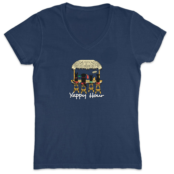 Women's Yappy Hour Beach Dog  V-Neck T-Shirt