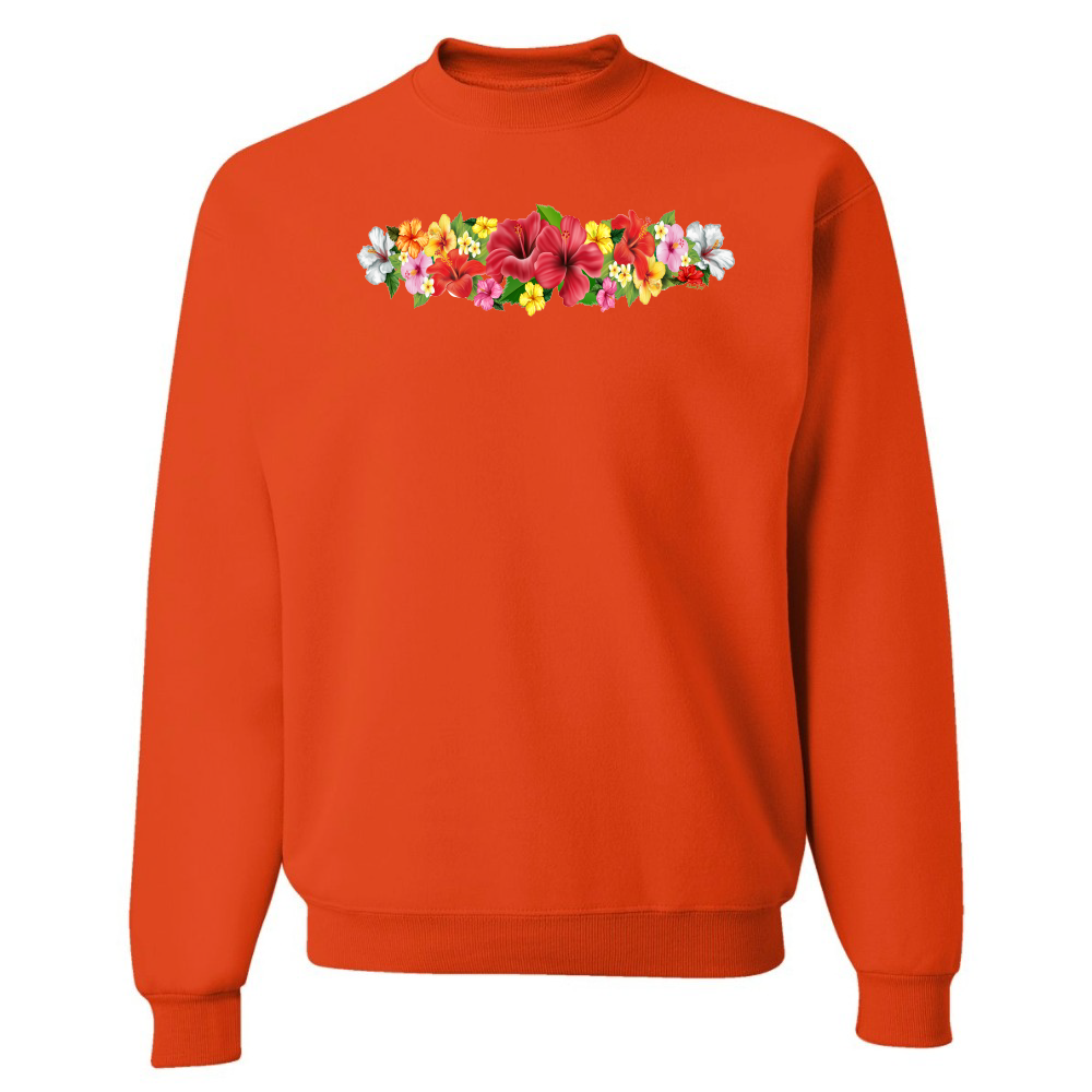 Orange sweatshirt with floral design on a white background