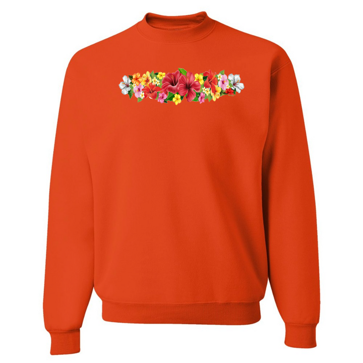 Orange sweatshirt with floral design on a white background