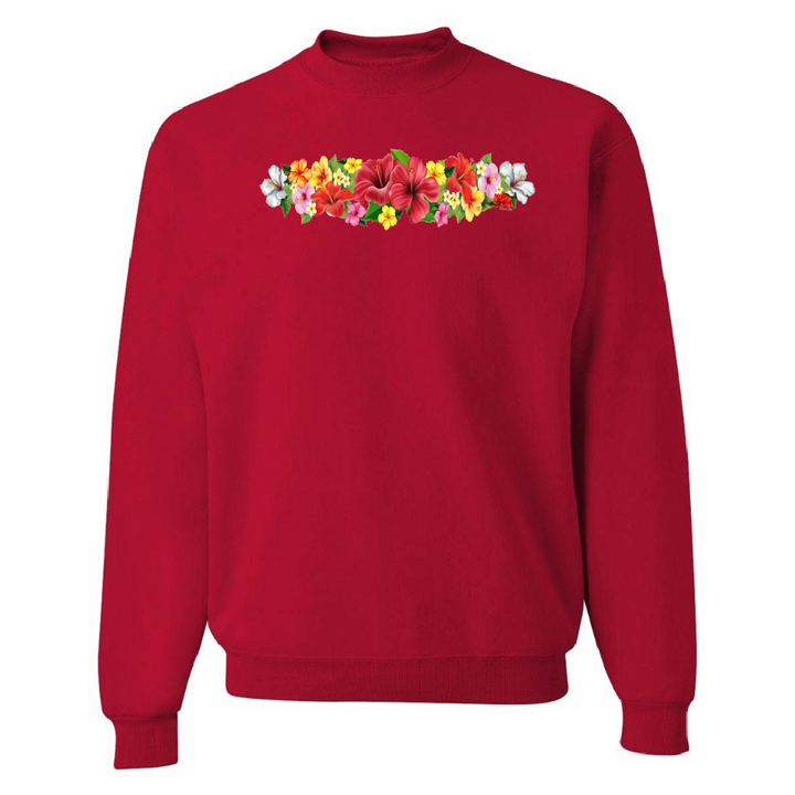 red sweatshirt with flower design