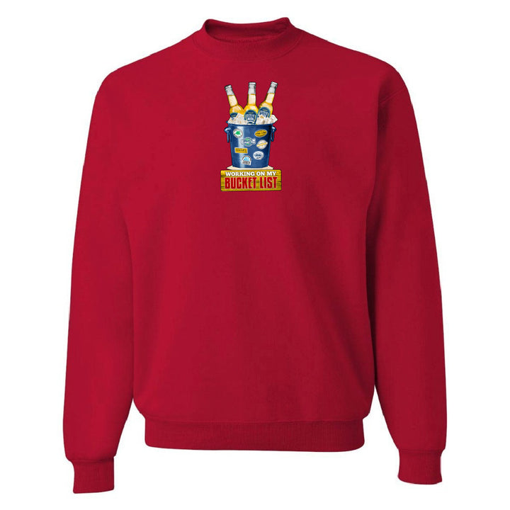 Red sweatshirt with a graphic design on a white background