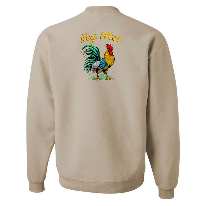 Beige sweatshirt with a rooster graphic and 'Key West' text on the back against a white background