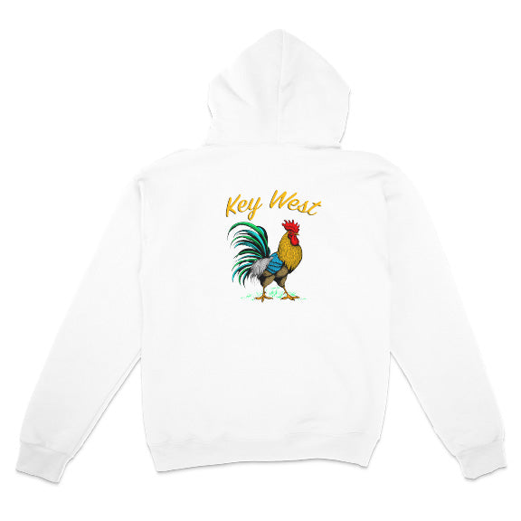 white color Key West Rooster Hoodie